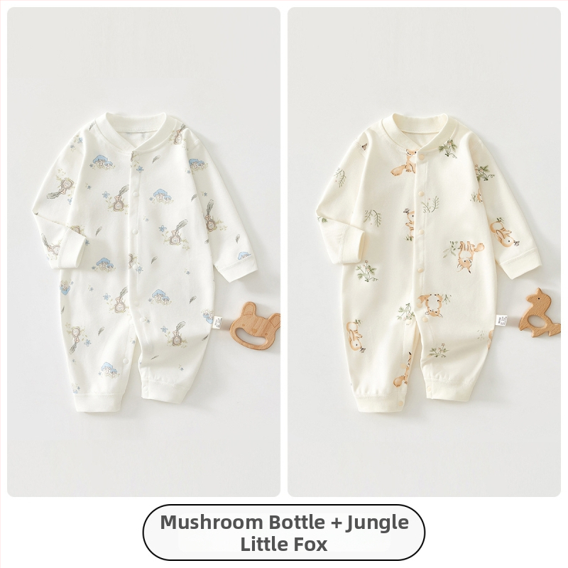 Kūdikio kombinezonas iš 100% medvilnės – unisex, ilgomis rankovėmis, pavasario–rudens sezonui, priekyje užsegamas vienu sageliu