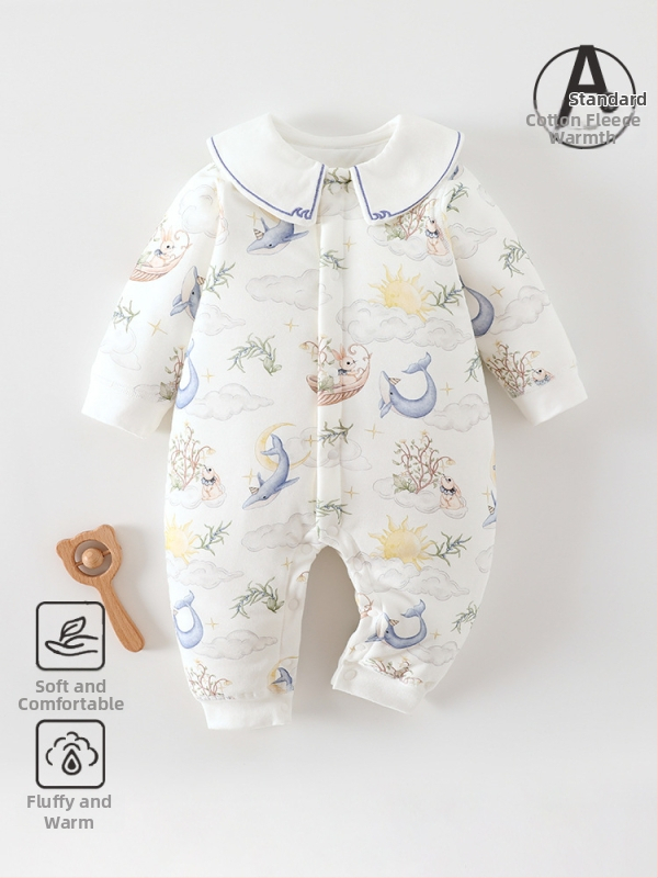 Kūdikio žieminis medvilninis kombinezonas su 60 g pūkų įdaru, priekinis užsegimas, ilgos rankovės