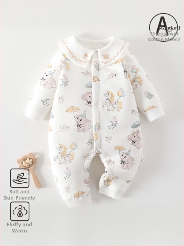 Kūdikio žieminis medvilninis kombinezonas su 60 g pūkų įdaru, priekinis užsegimas, ilgos rankovės
