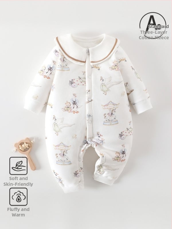 Kūdikio žieminis medvilninis kombinezonas su 60 g pūkų įdaru, priekinis užsegimas, ilgos rankovės