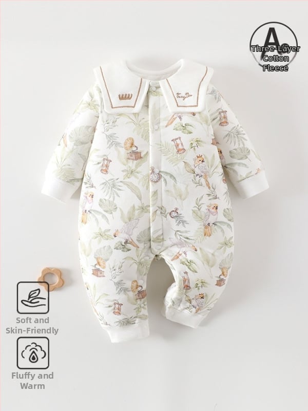 Kūdikio žieminis medvilninis kombinezonas su 60 g pūkų įdaru, priekinis užsegimas, ilgos rankovės