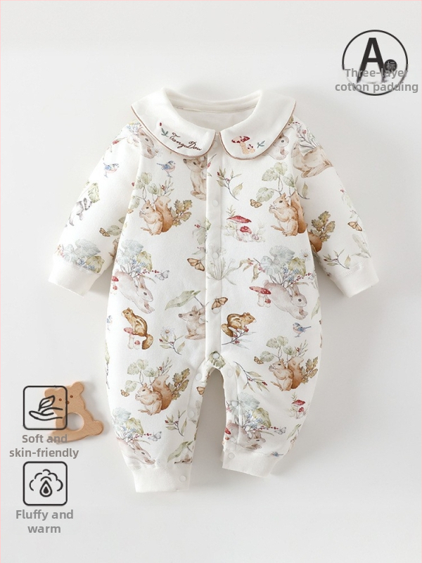 Kūdikio žieminis medvilninis kombinezonas su 60 g pūkų įdaru, priekinis užsegimas, ilgos rankovės