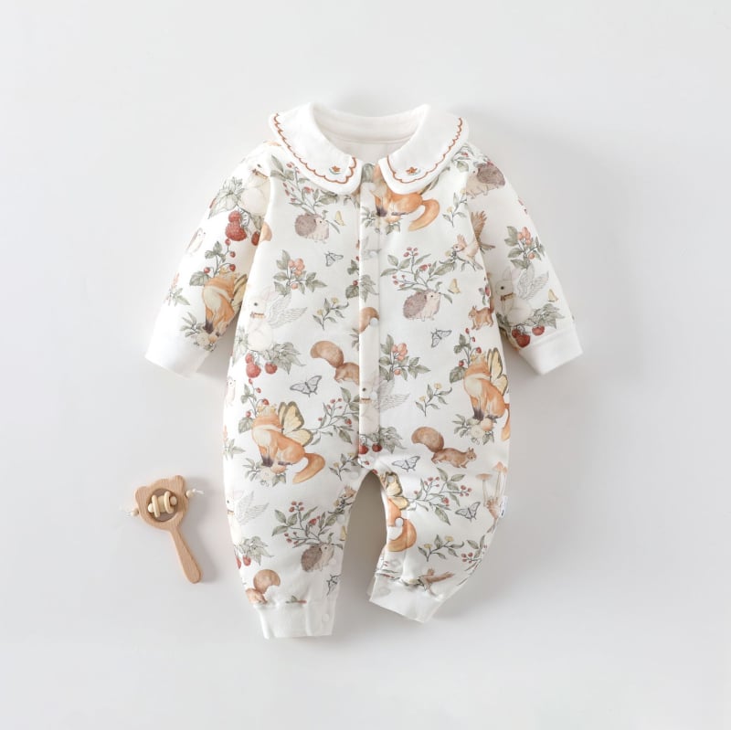 Kūdikio žieminis medvilninis kombinezonas su 60 g pūkų įdaru, priekinis užsegimas, ilgos rankovės