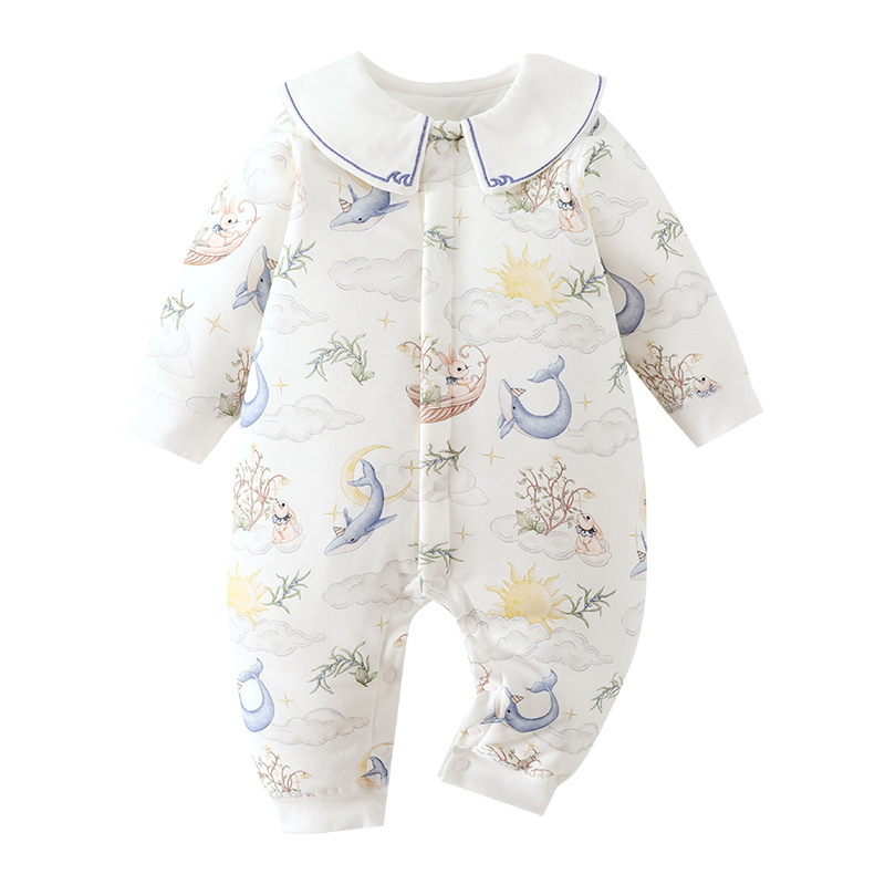 Kūdikio žieminis medvilninis kombinezonas su 60 g pūkų įdaru, priekinis užsegimas, ilgos rankovės