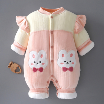 Kūdikių žieminis kombinezonas, storesnis audinys, 100% poliesteris, unisex, ilgos rankovės, priekinis užsegimas vienos eilės sagų