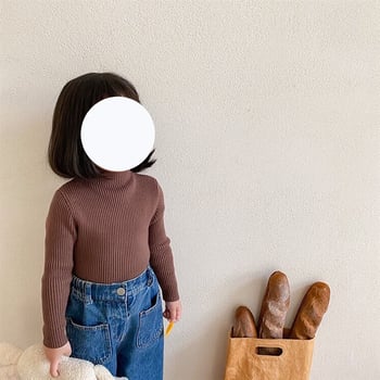 Vaikiška megztinė palaidinė korėjietišku stiliumi, 30% medvilnė, pusiau aukštas kaklas, ribiniai raštai, ilgos rankovės