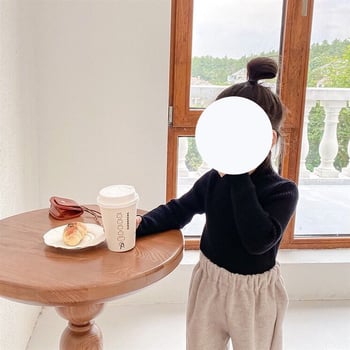 Vaikiška megztinė palaidinė korėjietišku stiliumi, 30% medvilnė, pusiau aukštas kaklas, ribiniai raštai, ilgos rankovės