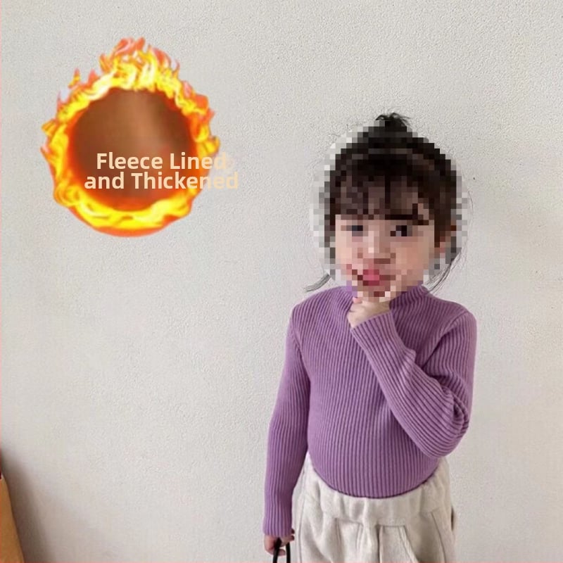 Vaikiška megztinė palaidinė korėjietišku stiliumi, 30% medvilnė, pusiau aukštas kaklas, ribiniai raštai, ilgos rankovės