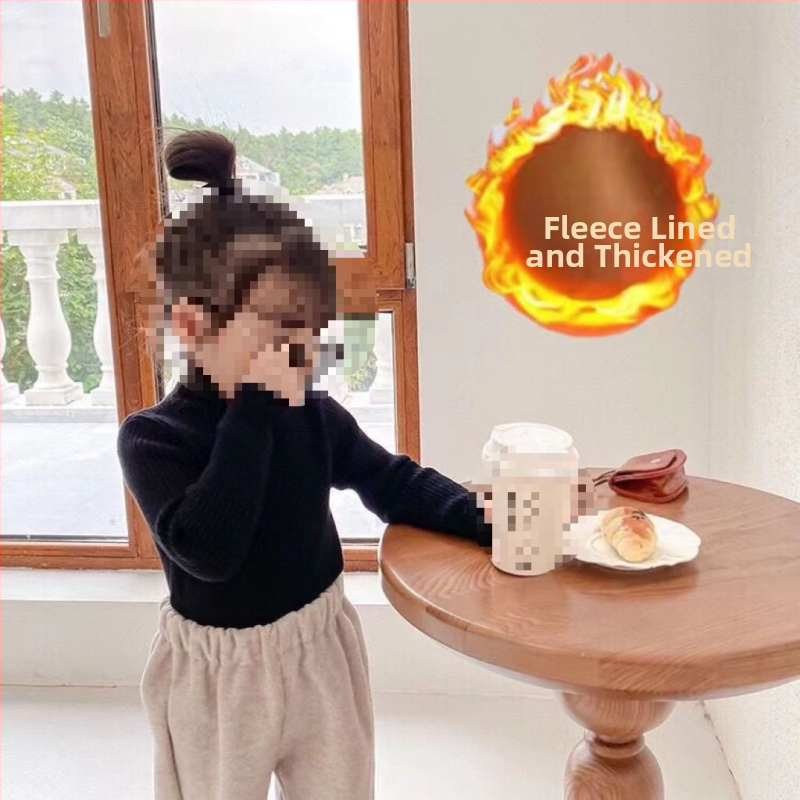 Vaikiška megztinė palaidinė korėjietišku stiliumi, 30% medvilnė, pusiau aukštas kaklas, ribiniai raštai, ilgos rankovės