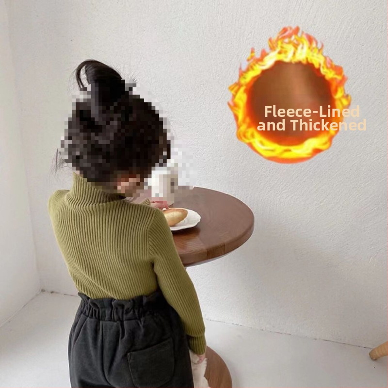 Vaikiška megztinė palaidinė korėjietišku stiliumi, 30% medvilnė, pusiau aukštas kaklas, ribiniai raštai, ilgos rankovės