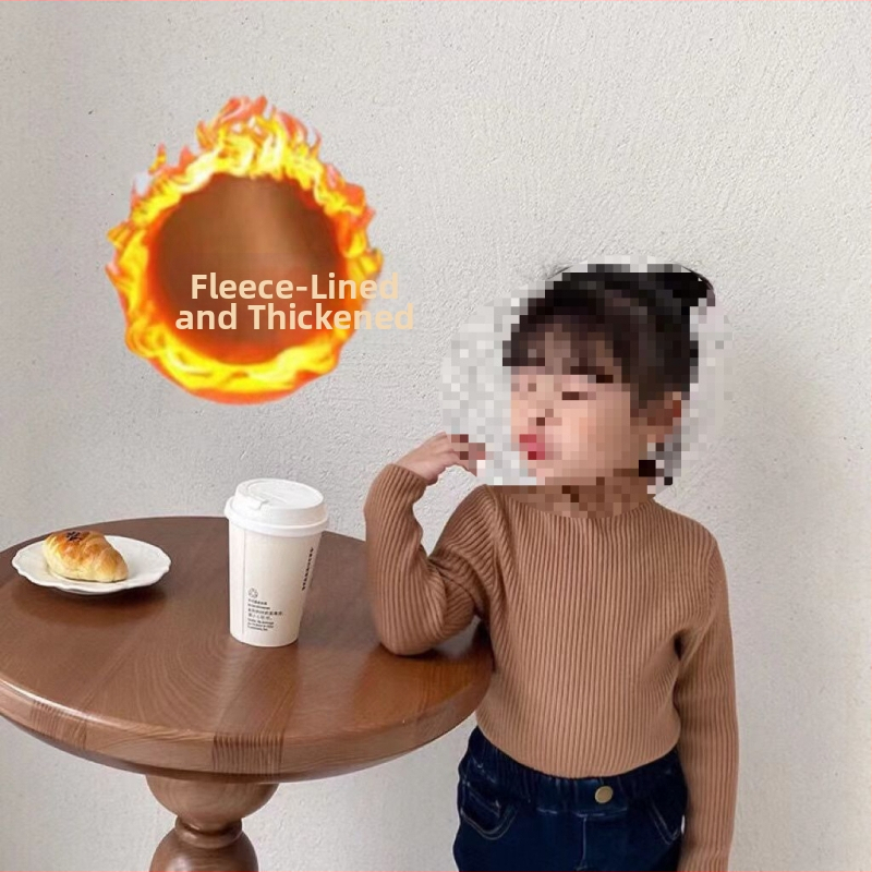 Vaikiška megztinė palaidinė korėjietišku stiliumi, 30% medvilnė, pusiau aukštas kaklas, ribiniai raštai, ilgos rankovės