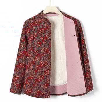 Sieviešu virsjak ar camel hair cotton pildījumu, stāvā apkakle, ziedu raksts, poliestera audums, garums 50–65 cm