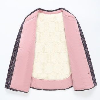 Sieviešu virsjak ar camel hair cotton pildījumu, stāvā apkakle, ziedu raksts, poliestera audums, garums 50–65 cm