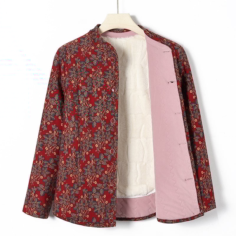 Sieviešu virsjak ar camel hair cotton pildījumu, stāvā apkakle, ziedu raksts, poliestera audums, garums 50–65 cm