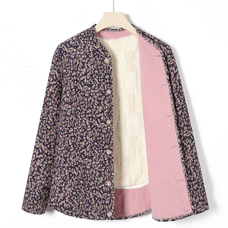 Sieviešu virsjak ar camel hair cotton pildījumu, stāvā apkakle, ziedu raksts, poliestera audums, garums 50–65 cm