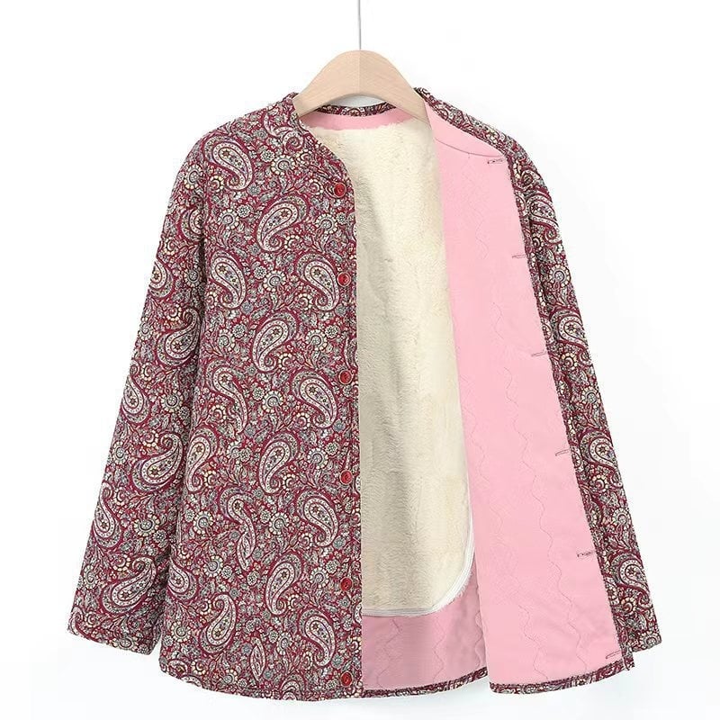 Sieviešu virsjak ar camel hair cotton pildījumu, stāvā apkakle, ziedu raksts, poliestera audums, garums 50–65 cm