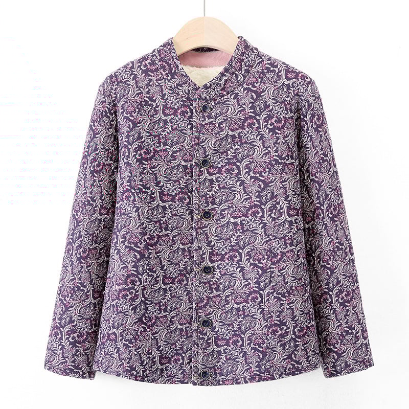 Sieviešu virsjak ar camel hair cotton pildījumu, stāvā apkakle, ziedu raksts, poliestera audums, garums 50–65 cm