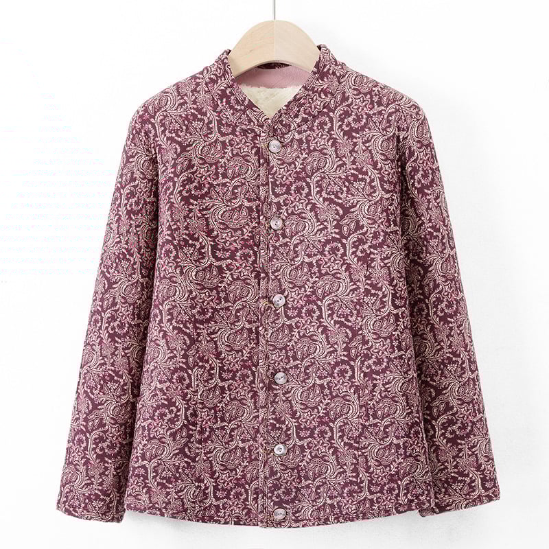 Sieviešu virsjak ar camel hair cotton pildījumu, stāvā apkakle, ziedu raksts, poliestera audums, garums 50–65 cm