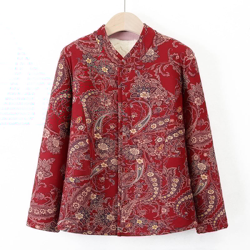 Sieviešu virsjak ar camel hair cotton pildījumu, stāvā apkakle, ziedu raksts, poliestera audums, garums 50–65 cm