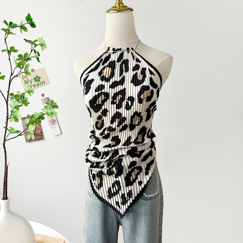 Ženski halter top s otiskom slike ulja, kratki satenski top za ljeto 2025