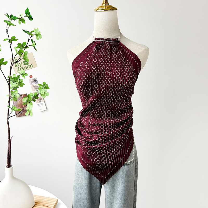 Ženski halter top s otiskom slike ulja, kratki satenski top za ljeto 2025