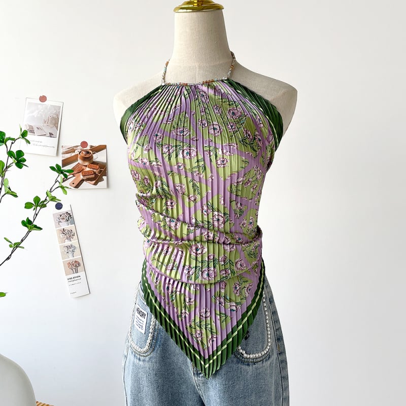 Ženski halter top s otiskom slike ulja, kratki satenski top za ljeto 2025