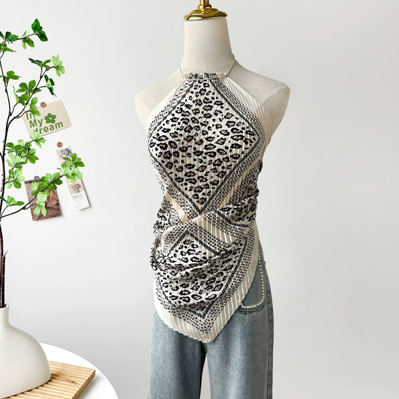 Ženski halter top s otiskom slike ulja, kratki satenski top za ljeto 2025