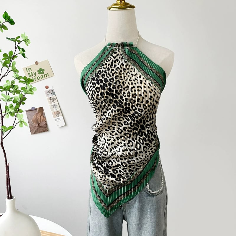 Ženski halter top s otiskom slike ulja, kratki satenski top za ljeto 2025