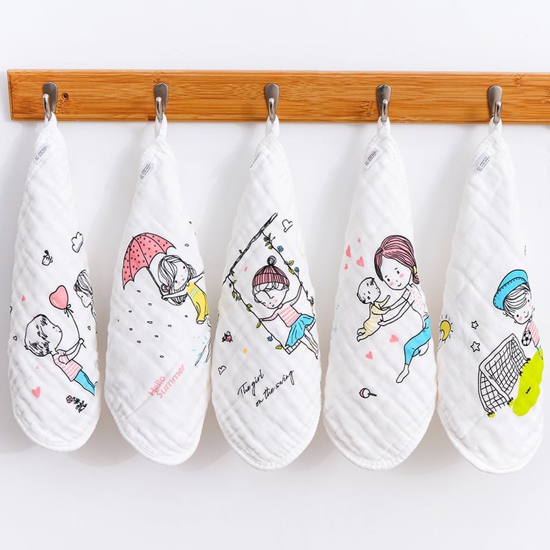 Kokvilnas bērnu marles dvieli ar karikatūras tīģera izšuvumu, sešslāņu, 30 g, 40s diegs