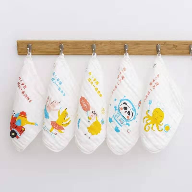 Kokvilnas bērnu marles dvieli ar karikatūras tīģera izšuvumu, sešslāņu, 30 g, 40s diegs