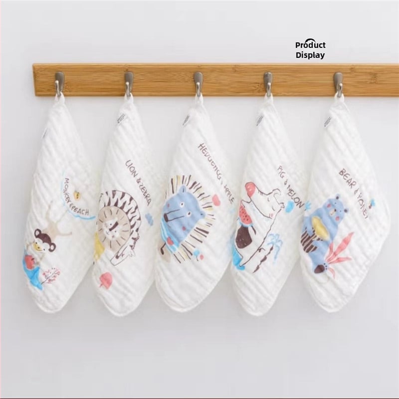 Kokvilnas bērnu marles dvieli ar karikatūras tīģera izšuvumu, sešslāņu, 30 g, 40s diegs