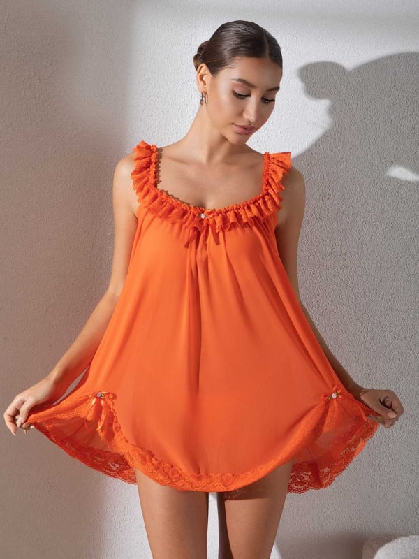 Νυχτερινή νυχτική από πλέγμα με δαντέλα, στυλ Sling, νάιλον 80-90%, λεπτό ύφασμα 101-120 g/m²