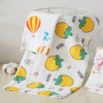 Kokvilnas gāze bērnu dvielis, diegu specifikācija 40, plakanais audums ar apdruku, viegls zem 50 g, logotipa personalizācijas iespēja