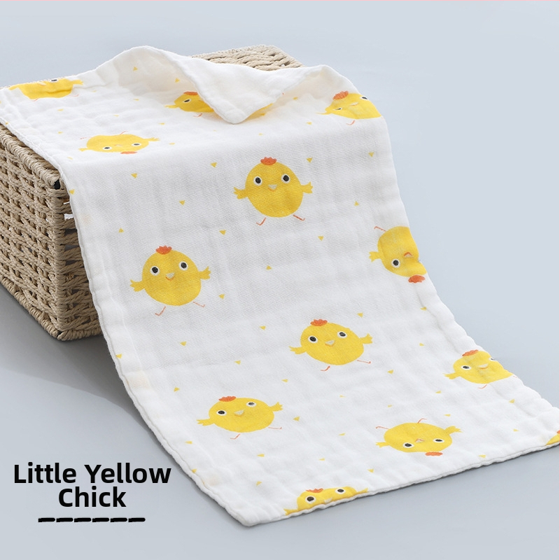 Kokvilnas gāze bērnu dvielis, diegu specifikācija 40, plakanais audums ar apdruku, viegls zem 50 g, logotipa personalizācijas iespēja