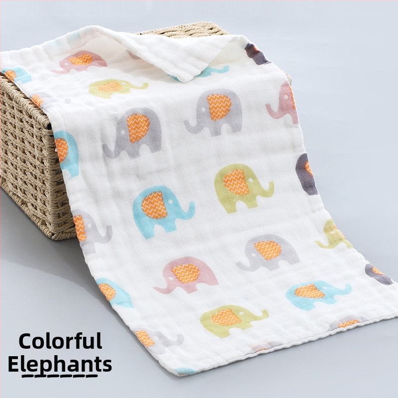 Kokvilnas gāze bērnu dvielis, diegu specifikācija 40, plakanais audums ar apdruku, viegls zem 50 g, logotipa personalizācijas iespēja