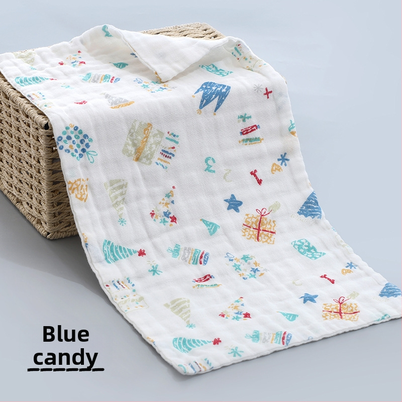 Kokvilnas gāze bērnu dvielis, diegu specifikācija 40, plakanais audums ar apdruku, viegls zem 50 g, logotipa personalizācijas iespēja