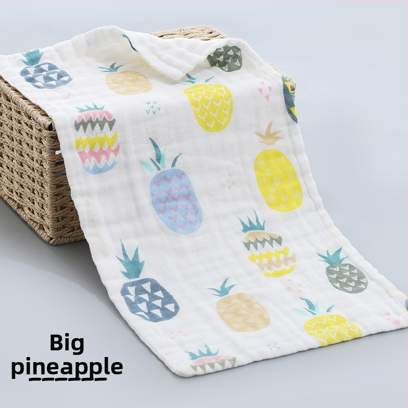 Kokvilnas gāze bērnu dvielis, diegu specifikācija 40, plakanais audums ar apdruku, viegls zem 50 g, logotipa personalizācijas iespēja