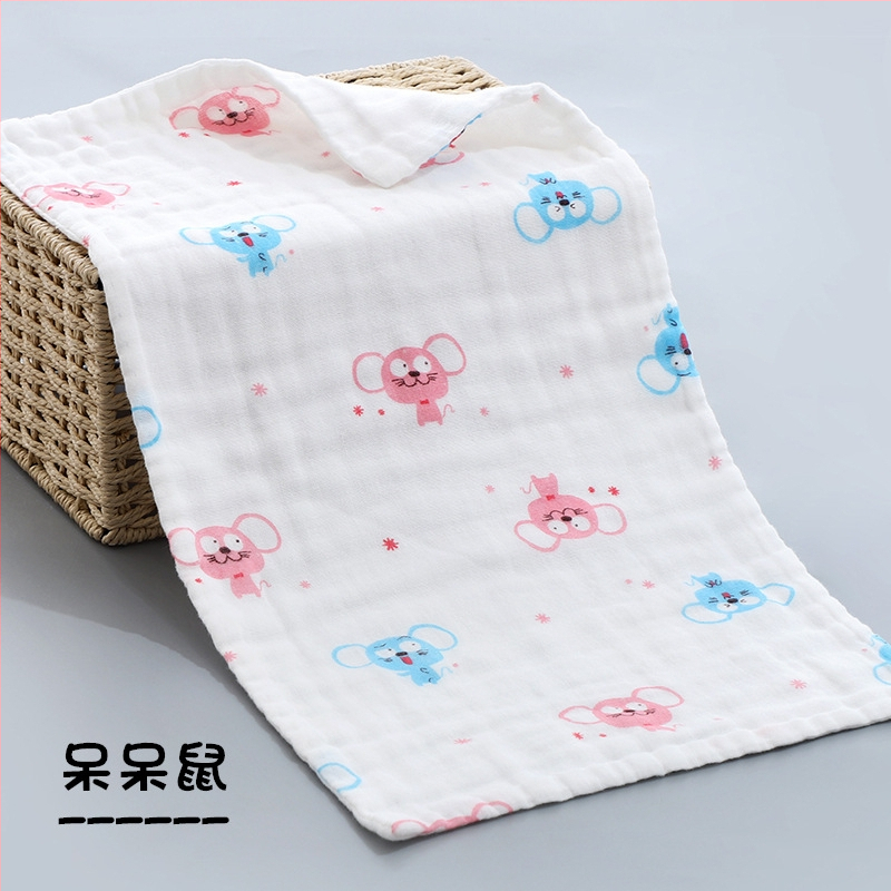 Kokvilnas gāze bērnu dvielis, diegu specifikācija 40, plakanais audums ar apdruku, viegls zem 50 g, logotipa personalizācijas iespēja