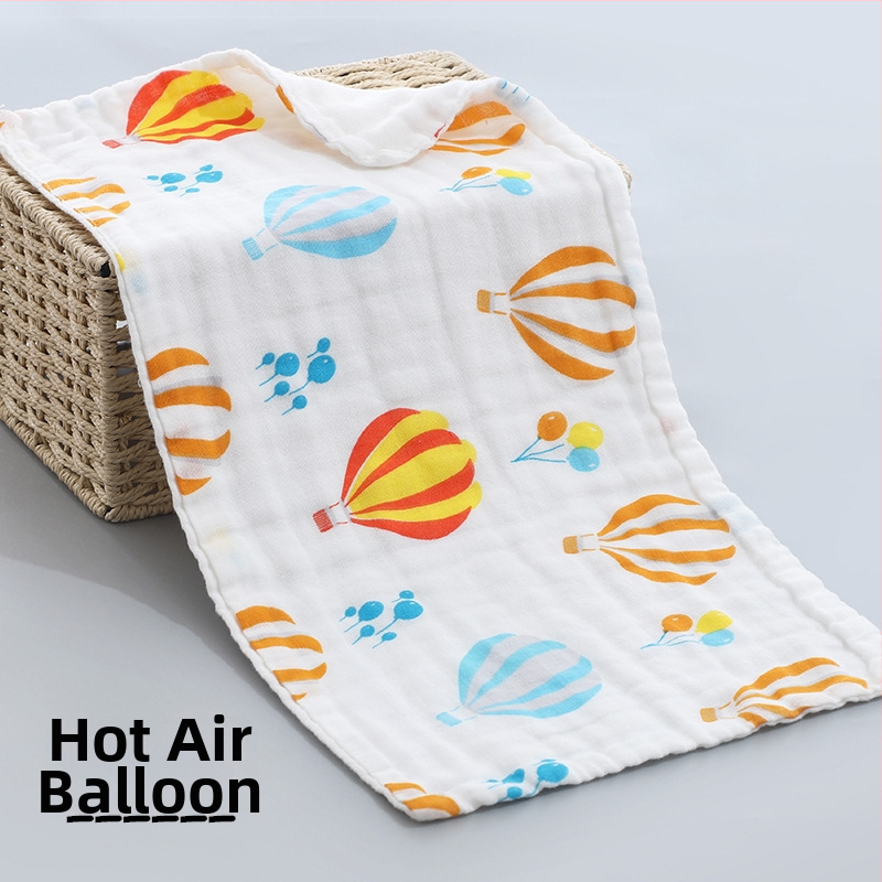 Kokvilnas gāze bērnu dvielis, diegu specifikācija 40, plakanais audums ar apdruku, viegls zem 50 g, logotipa personalizācijas iespēja