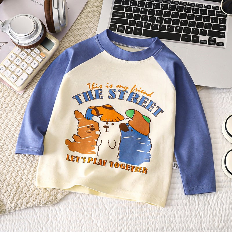 Vaikų marškinėliai su ilgomis rankovėmis, Korėjietiško stiliaus, 100% medvilnė, 3–8 metų amžiaus, raštas: animacinis/gyvūnai