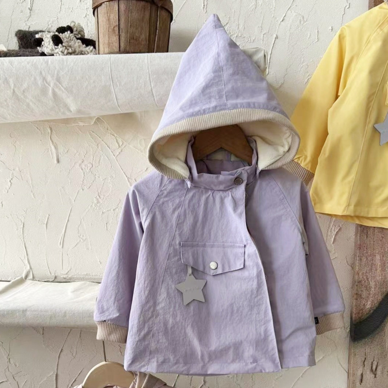 Unisex vaikų vėjo striukė su gobtuvu, nuimamas gobtuvas; 100% poliesteris; skirta vaikams 3–8 m.; pavasario 2025 dizainas