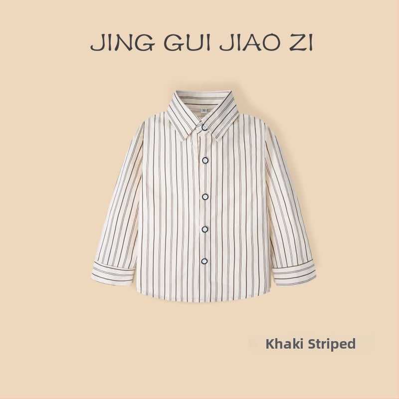 Berniukų ilgomis rankovėmis marškiniai iš 100% medvilnės, dryžuoti, švelnus audinys, pavasariui ir rudeniui, 3–8 metų