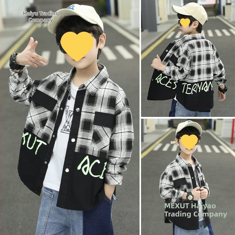 Chlapčenská dlhá rukáv košeľa s kockovaným vzorom, 95% bavlna, jemne ošetrená tkanina, pre vek 8+, jesenná 2025