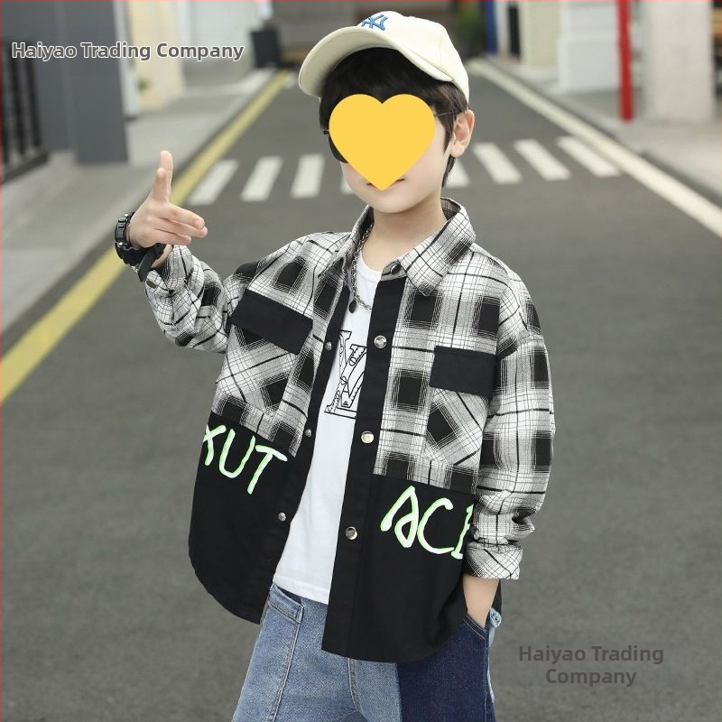 Chlapčenská dlhá rukáv košeľa s kockovaným vzorom, 95% bavlna, jemne ošetrená tkanina, pre vek 8+, jesenná 2025