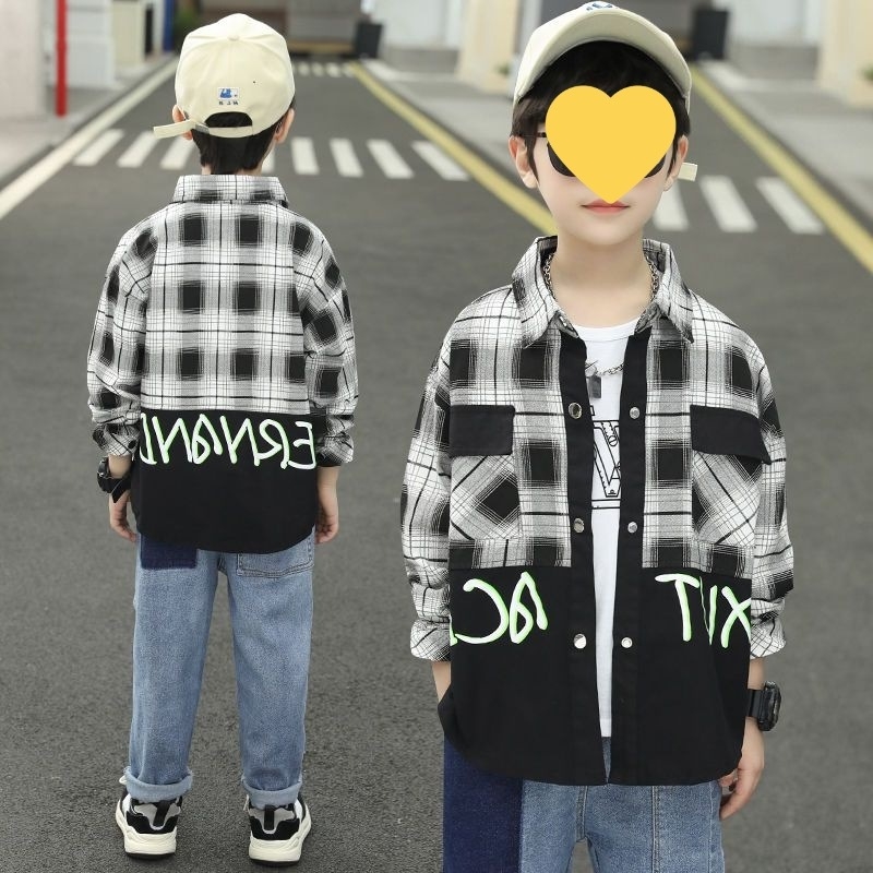 Vaiko ilgomis rankovėmis marškiniai su languotu raštu, 95% medvilnė, švelnus apdorojimas, 8+ metų, ruduo 2025