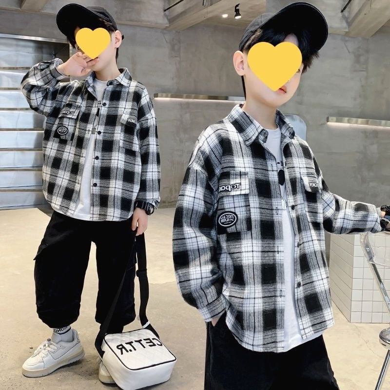 Vaiko ilgomis rankovėmis marškiniai su languotu raštu, 95% medvilnė, švelnus apdorojimas, 8+ metų, ruduo 2025