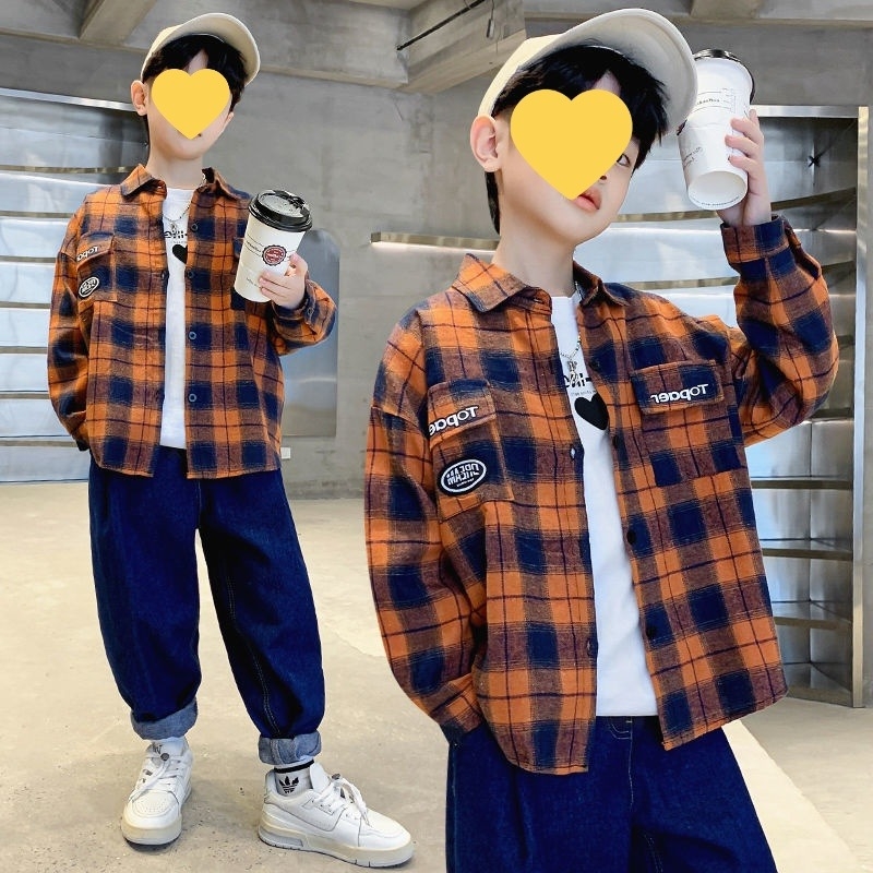 Vaiko ilgomis rankovėmis marškiniai su languotu raštu, 95% medvilnė, švelnus apdorojimas, 8+ metų, ruduo 2025