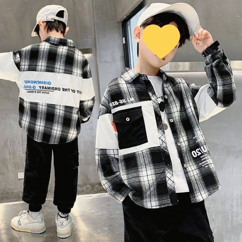 Vaiko ilgomis rankovėmis marškiniai su languotu raštu, 95% medvilnė, švelnus apdorojimas, 8+ metų, ruduo 2025