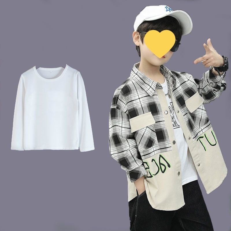 Vaiko ilgomis rankovėmis marškiniai su languotu raštu, 95% medvilnė, švelnus apdorojimas, 8+ metų, ruduo 2025