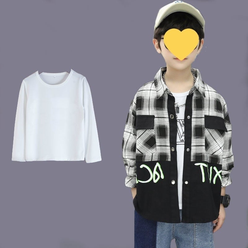 Vaiko ilgomis rankovėmis marškiniai su languotu raštu, 95% medvilnė, švelnus apdorojimas, 8+ metų, ruduo 2025